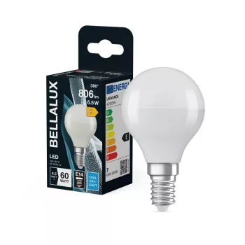 Bellalux LED kisgömb izzó, matt plasztik, E14 foglalat, 6,5W, 6500K, 806lm, hideg fehér