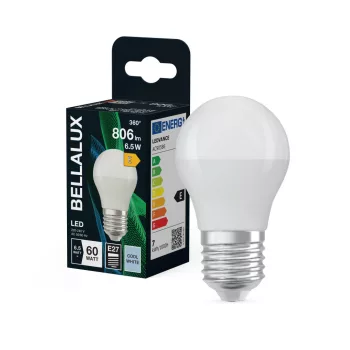 Bellalux LED kisgömb izzó, matt plasztik, E27 foglalat, 6,5W, 4000K, 806lm, hideg fehér