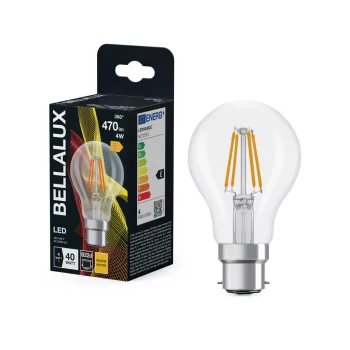 Bellalux LED izzó, classic forma, átlátszó üveg búra, B22d foglalat, 4W, 470lm, 2700K meleg fehér