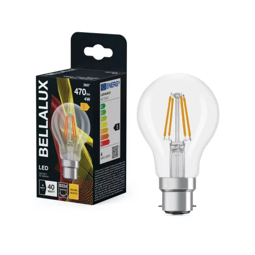 Bellalux LED izzó, classic forma, átlátszó üveg búra, B22d foglalat, 4W, 470lm, 2700K meleg fehér