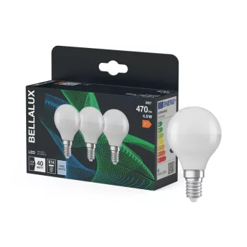 Bellalux LED kisgömb izzó, matt, E14 foglalat, 4,9W, 4000K, 470lm, hideg fehér, energiatakarékos