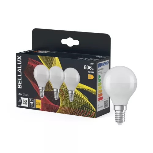 Bellalux LED kisgömb izzó, E14 foglalat, 6,5W, 2700K, 806lm, meleg fehér, energiatakarékos