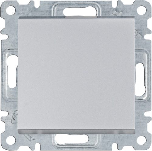 ÚJRACSOMGOLT Hager Lumina WL0012 egypólusú kapcsoló (101), ezüst burkolattal, keret nélkül, süllyesztett, rugós bekötés, 10A 250V IP20 (IP44 531884 tömítőkészlettel, külön rendelhető)