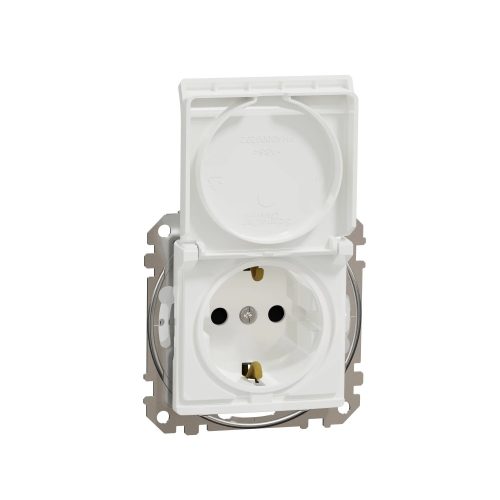 ÚJRACSOMAGOLT Schneider Electric SDD211023 vízmentes földelt csatlakozóaljzat (dugalj), biztonsági zsaluval (gyermekvédelemmel), csapófedéllel, 2P+F, fehér burkolattal, csavaros bekötés, keret nélkül, süllyesztett, 16A 250V IP44 ( SDD211023 )