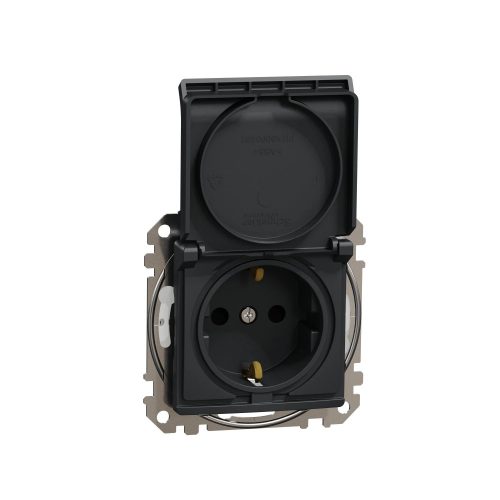ÚJRACSOMAGOLT Schneider Electric SDD214024 vízmentes földelt csatlakozóaljzat (dugalj), biztonsági zsaluval (gyermekvédelemmel),  csapófedéllel, 2P+F, antracit burkolattal, rugós bekötés, keret nélkül, süllyesztett, 16A 250V IP44 ( SCHNSDD214024 )
