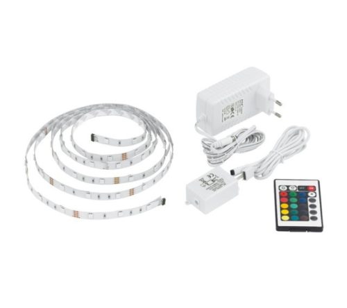 EGLO 13532 színváltós ( RGB-s ) távirányítós LED szalag, fehér színben, MAX 13,5W teljesítménnyel, 250lm fényárammal, dugvillás adapterrel, IP20, rövidíthető, a táviríányító tartozék ( EGLO 13532 )