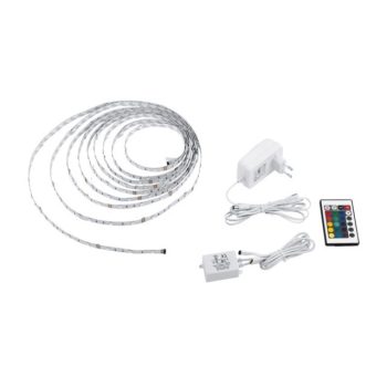   EGLO 13533 színváltós ( RGB-s ) távirányítós LED szalag, fehér színben, MAX 17,5W teljesítménnyel, 300lm fényárammal, dugvillás adapterrel, IP20, rövidíthető, a táviríányító tartozék ( EGLO 13533 )