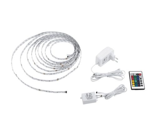 EGLO 13533 színváltós ( RGB-s ) távirányítós LED szalag, fehér színben, MAX 17,5W teljesítménnyel, 300lm fényárammal, dugvillás adapterrel, IP20, rövidíthető, a táviríányító tartozék ( EGLO 13533 )