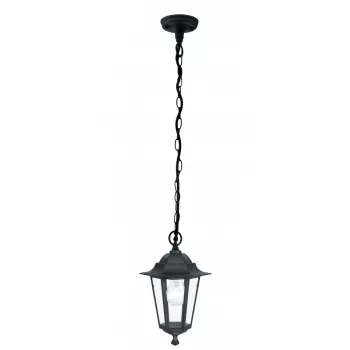   EGLO 22471 LATERNA 4, kültéri, IP44-es függeszték, E27-es foglalattal, MAX 1X60W teljesítménnyel, fekete / alumíniumöntvény lámpatest, kapcsoló nélküli, áttetsző / üveg búrával
