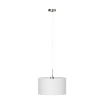   EGLO 31571 PASTERI, beltéri függeszték, E27 foglalattal, MAX 1X60W teljesítménnyel, matt nikkel / acél lámpatest, IP20, fehér / textil búrával, kapcsoló nélkül