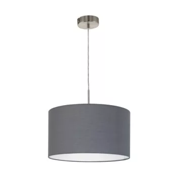   EGLO 31573 PASTERI, beltéri függeszték, E27 foglalattal, MAX 1X60W teljesítménnyel, matt nikkel / acél lámpatest, IP20, szürke / textil búrával, kapcsoló nélkül