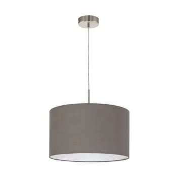   EGLO 31574 PASTERI, beltéri függeszték, E27 foglalattal, MAX 1X60W teljesítménnyel, matt nikkel / acél lámpatest, IP20, antracit-barna / textil búrával, kapcsoló nélkül