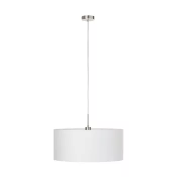   EGLO 31575 PASTERI, beltéri függeszték, E27 foglalattal, MAX 1X60W teljesítménnyel, matt nikkel / acél lámpatest, IP20, fehér / textil búrával, kapcsoló nélkül