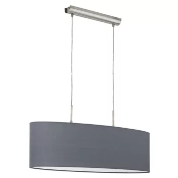   EGLO 31582 PASTERI, beltéri függeszték, E27 foglalattal, MAX 2X60W teljesítménnyel, matt nikkel / acél lámpatest, IP20, szürke / textil búrával, kapcsoló nélkül