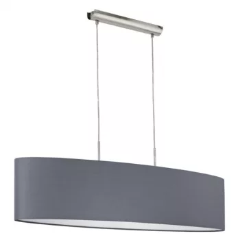   EGLO 31586 PASTERI, beltéri függeszték, E27 foglalattal, MAX 2X60W teljesítménnyel, matt nikkel / acél lámpatest, IP20, szürke / textil búrával, kapcsoló nélkül