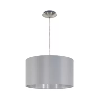   EGLO 31601 MASERLO, beltéri függeszték, E27 foglalattal, MAX 1X60W teljesítménnyel, matt nikkel / acél lámpatest, IP20, szürke, ezüst / textil búrával, kapcsoló nélkül