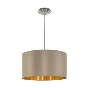   EGLO 31602 MASERLO, beltéri függeszték, E27 foglalattal, MAX 1X60W teljesítménnyel, matt nikkel / acél lámpatest, IP20, tópszín, arany / textil búrával, kapcsoló nélkül