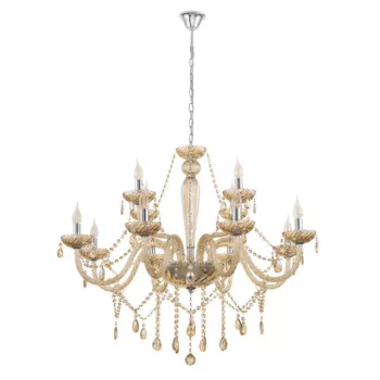   EGLO 39094 BASILANO, beltéri függeszték, E14 foglalattal, MAX 12X40W teljesítménnyel, króm / acél lámpatest, IP20, konyak / üveg búrával, kapcsoló nélkül