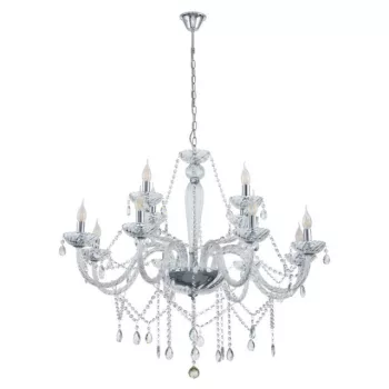   EGLO 39102 BASILANO 1, beltéri függeszték, E14 foglalattal, MAX 12X40W teljesítménnyel, króm / acél lámpatest, IP20, áttetsző / üveg búrával, kapcsoló nélkül
