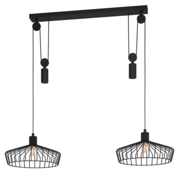   EGLO 43438 WINKWORTH Vintage függeszték, E27-es foglalattal, MAX 2X40W teljesítménnyel, fekete / acél lámpatest lámpatest, kapcsoló nélkül