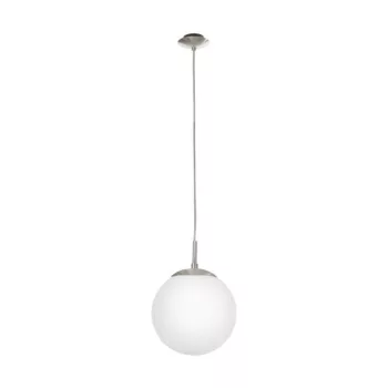   EGLO 85261 RONDO, beltéri függeszték, E27 foglalattal, MAX 1X60W teljesítménnyel, matt nikkel / acél lámpatest, IP20, fehér / opál üveg búrával, kapcsoló nélkül