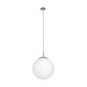   EGLO 85262 RONDO, beltéri függeszték, E27 foglalattal, MAX 1X60W teljesítménnyel, matt nikkel / acél lámpatest, IP20, fehér / opál üveg búrával, kapcsoló nélkül