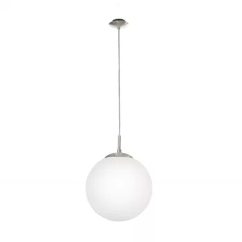   EGLO 85263 RONDO, beltéri függeszték, E27 foglalattal, MAX 1X60W teljesítménnyel, matt nikkel / acél lámpatest, IP20, fehér / opál üveg búrával, kapcsoló nélkül