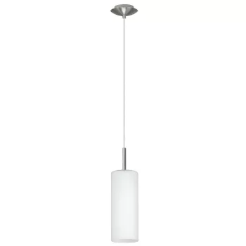   EGLO 85977 TROY 3, beltéri függeszték, E27 foglalattal, MAX 1X60W teljesítménnyel, matt nikkel / acél lámpatest, IP20, lakkozott fehér / szatinált üveg búrával, kapcsoló nélkül