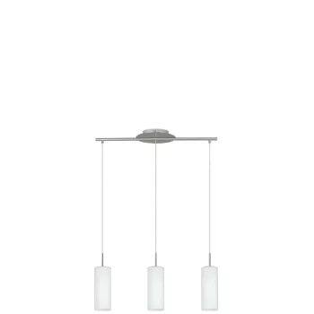   EGLO 85978 TROY 3, beltéri függeszték, E27 foglalattal, MAX 3X60W teljesítménnyel, matt nikkel / acél lámpatest, IP20, lakkozott fehér / szatinált üveg búrával, kapcsoló nélkül