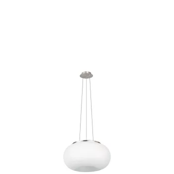   EGLO 86815 OPTICA, beltéri függeszték, E27 foglalattal, MAX 2X60W teljesítménnyel, matt nikkel / acél lámpatest, IP20, fehér / opál üveg búrával, kapcsoló nélkül