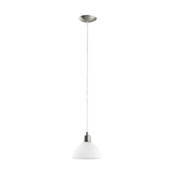   EGLO 87054 BRENDA, beltéri függeszték, E27 foglalattal, MAX 1X60W teljesítménnyel, matt nikkel / acél lámpatest, IP20, fehér / alabástrom üveg búrával, kapcsoló nélkül