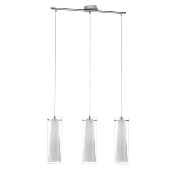   EGLO 89833 PINTO, beltéri függeszték, E27 foglalattal, MAX 3X60W teljesítménnyel, króm / acél lámpatest, IP20, áttetsző, fehér / üveg, opál üveg búrával, kapcsoló nélkül