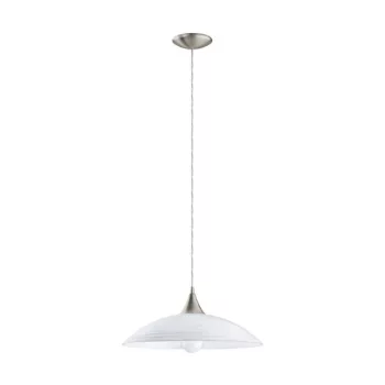   EGLO 91496 LAZOLO, beltéri függeszték, E27 foglalattal, MAX 1X60W teljesítménnyel, matt nikkel / acél lámpatest, IP20, lakkozott fehér / szatinált üveg búrával, kapcsoló nélkül