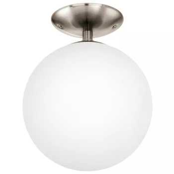   EGLO 91589 RONDO, beltéri mennyezeti lámpa, E27 foglalattal, MAX 1X60W teljesítménnyel, matt nikkel / acél lámpatest, IP20, fehér / opál üveg búrával, kapcsoló nélkül