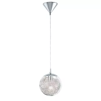   EGLO 93073 LUBERIO, beltéri függeszték, E27 foglalattal, MAX 1X60W teljesítménnyel, króm / acél lámpatest, IP20, áttetsző, alumínium / üveg, alumínium búrával, kapcsoló nélkül