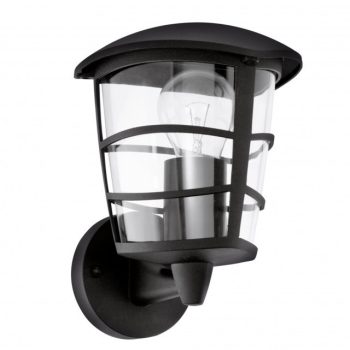   EGLO 93097 ALORIA, kültéri, IP44-es fali lámpa, E27-es foglalattal, MAX 1X60W teljesítménnyel, fekete / alumíniumöntvény lámpatest, kapcsoló nélküli, áttetsző / műanyag búrával, sarokra szerelhető