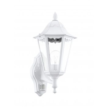   EGLO 93447 NAVEDO, kültéri, IP44-es fali lámpa, E27-es foglalattal, MAX 1X60W teljesítménnyel, fehér / alumíniumöntvény lámpatest, mozgásérzékelővel, áttetsző / üveg búrával, sarokra szerelhető