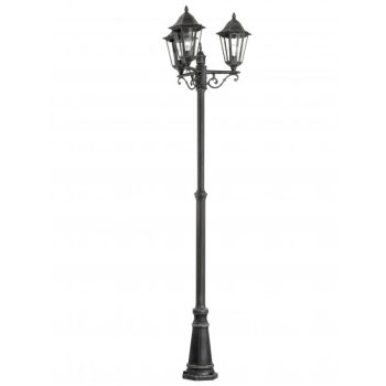   EGLO 93465 NAVEDO, kültéri, IP44-es állólámpa, E27-es foglalattal, MAX 3X60W teljesítménnyel, fekete, ezüst-patina / alumíniumöntvény lámpatest, kapcsoló nélküli, áttetsző / üveg búrával