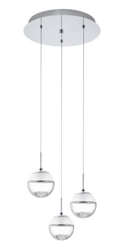 EGLO 93709 MONTEFIO 1, beltéri LED-es függeszték, LED foglalattal, MAX 3X5W teljesítménnyel, 1440lm, 3000 K, króm / acél lámpatest, IP20, fehér, áttetsző / üveg, kristály búrával, cserélhető LED, kapcsoló nélkül