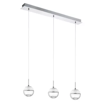  EGLO 93784 MONTEFIO 1, beltéri LED-es függeszték, LED foglalattal, MAX 3X5W teljesítménnyel, 1440lm, 3000 K, króm / acél lámpatest, IP20, fehér, áttetsző / üveg, kristály búrával, cserélhető LED, kapcsoló nélkül