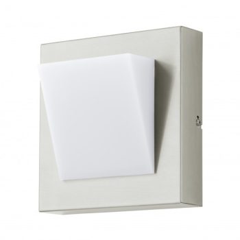   EGLO 94114 CALGARY 1, kültéri, IP44-es fali lámpa, LED-es foglalattal, MAX 1X3,7W teljesítménnyel, 320 lm, 3000 K, nemesacél / nemesacél lámpatest, kapcsoló nélküli, fehér / műanyag búrával, cserélhető LED