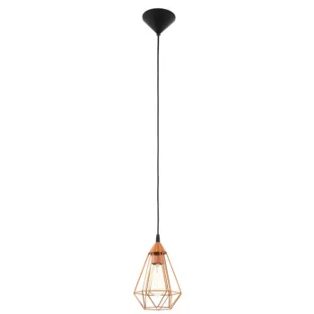   EGLO 94193 TARBES Vintage függeszték, E27-es foglalattal, MAX 1X60W teljesítménnyel, fekete / műanyag lámpatest lámpatest, IP20-as védelemmel, kapcsoló nélkül, rézszínű / acél búrával