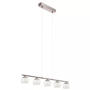   EGLO 94319 ASCOLESE, beltéri LED-es függeszték, LED foglalattal, MAX 5X3,3W teljesítménnyel, 1700lm, 3000 K, matt nikkel / acél lámpatest, IP20, borostyán, fehér / üveg, szatinált üveg búrával, cserélhető LED, kapcsoló nélkül
