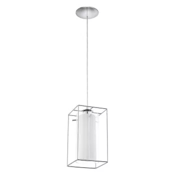   EGLO 94377 LONCINO 1, beltéri függeszték, E27 foglalattal, MAX 1X60W teljesítménnyel, króm / acél lámpatest, IP20, áttetsző, fehér / üveg, szatinált üveg búrával, kapcsoló nélkül