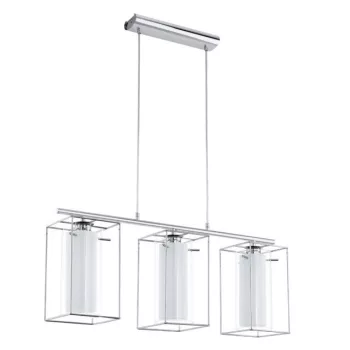   EGLO 94378 LONCINO 1, beltéri függeszték, E27 foglalattal, MAX 3X60W teljesítménnyel, króm / acél lámpatest, IP20, áttetsző, fehér / üveg, szatinált üveg búrával, kapcsoló nélkül