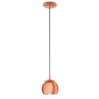   EGLO 94589 ROCAMAR, beltéri függeszték, E27 foglalattal, MAX 1X40W teljesítménnyel, vörösréz / acél lámpatest, IP20, áttetsző / üveg búrával, kapcsoló nélkül