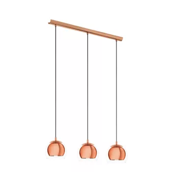   EGLO 94591 ROCAMAR, beltéri függeszték, E27 foglalattal, MAX 3X40W teljesítménnyel, vörösréz / acél lámpatest, IP20, áttetsző / üveg búrával, kapcsoló nélkül