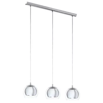   EGLO 94593 ROCAMAR, beltéri függeszték, E27 foglalattal, MAX 3X40W teljesítménnyel, króm / acél lámpatest, IP20, áttetsző / üveg búrával, kapcsoló nélkül
