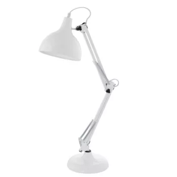   EGLO 94699 BORGILLIO, beltéri asztali lámpa, E27 foglalattal, MAX 1X40W teljesítménnyel, fehér / acél lámpatest, IP20, zsinórkapcsolóval