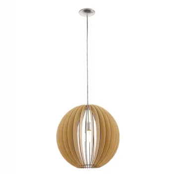   EGLO 94765 COSSANO, beltéri függeszték, E27 foglalattal, MAX 1X60W teljesítménnyel, matt nikkel / acél lámpatest, IP20, juhar / fa búrával, kapcsoló nélkül